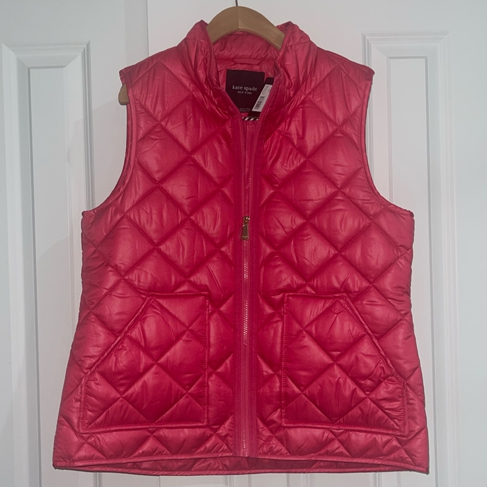 NWT Kate Spade, L, Pom Pom Pink Quilted Vest!